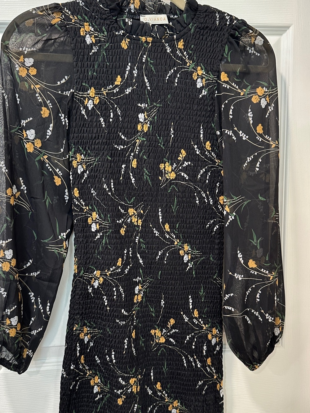 Olivanca Black Floral Smocked Mini Dress